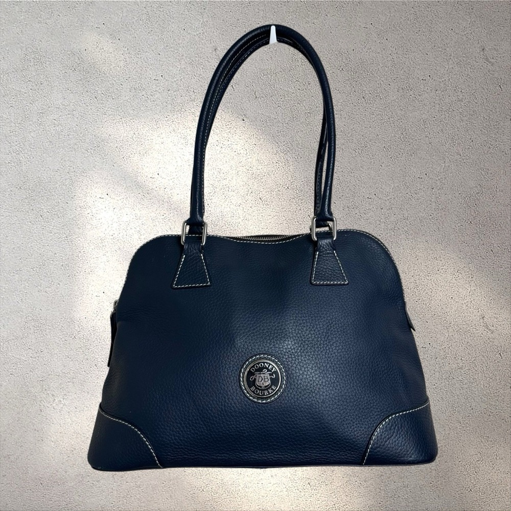 Dooney & Bourke Handbag Zip Dome Satchel Blue Saffiano Pebbled Leather Bag